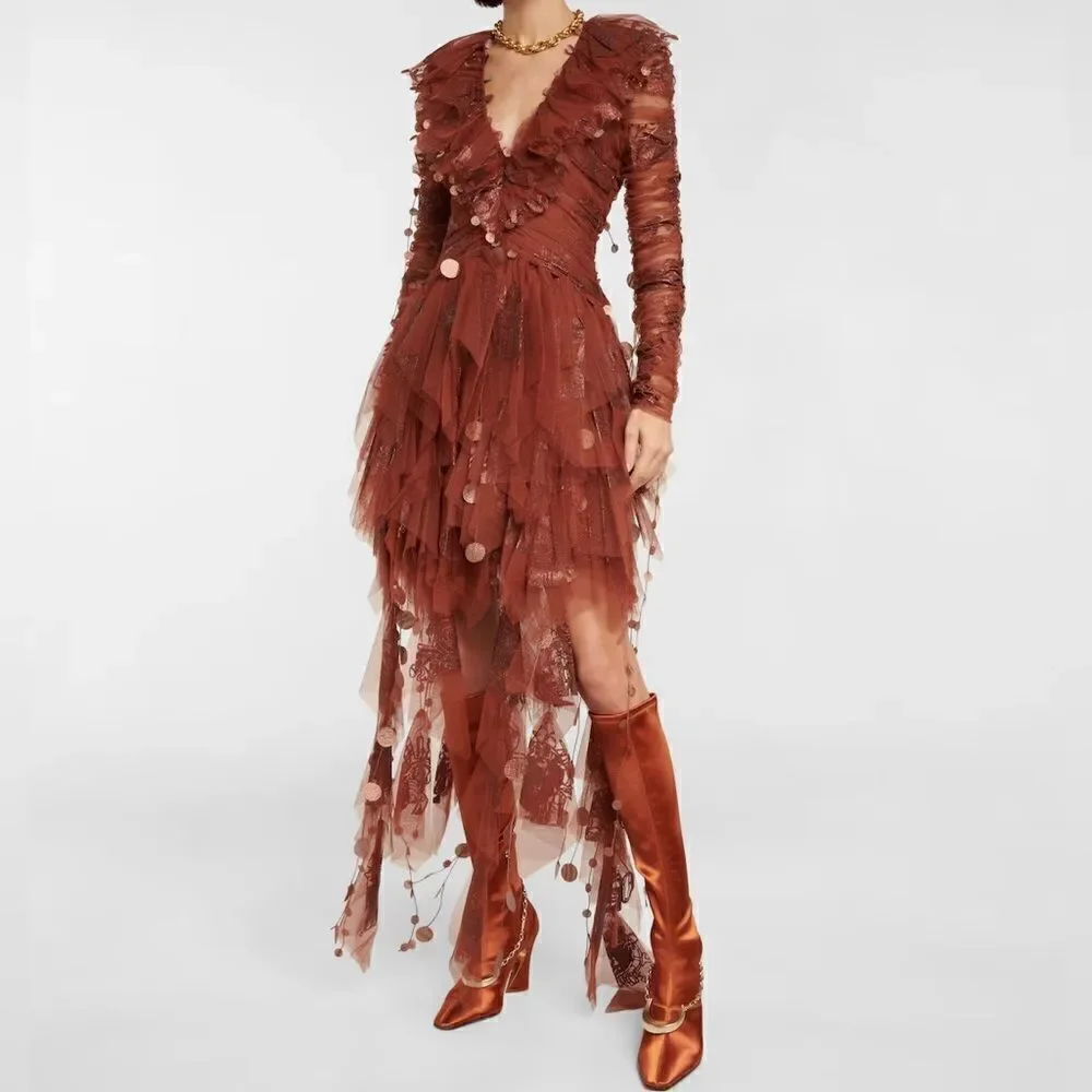 ZIMMERMANN Silk Copper Satin Stretch Sock Knee Boots - Chain-trim not included